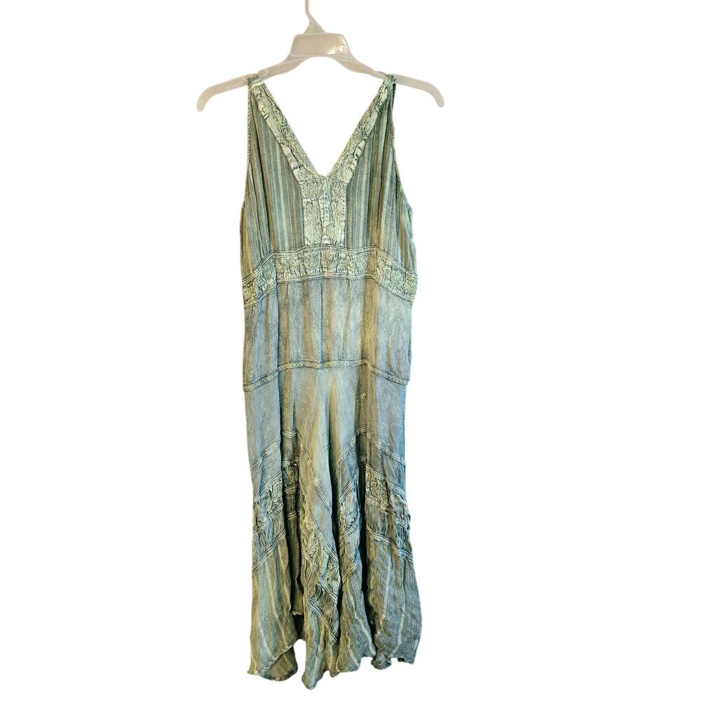 Vintage flowers green boho fairy grunge midi dress free size